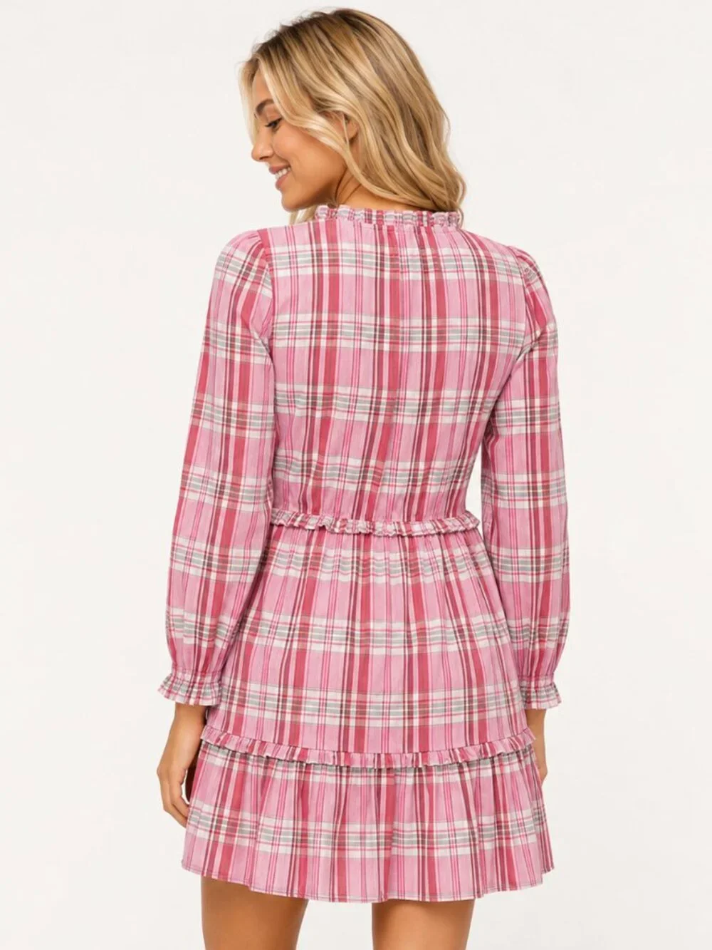 J.Crew Sweet Briar Marine Salt Pink Plaid Ruffle Trim Mini Dress 10 39674